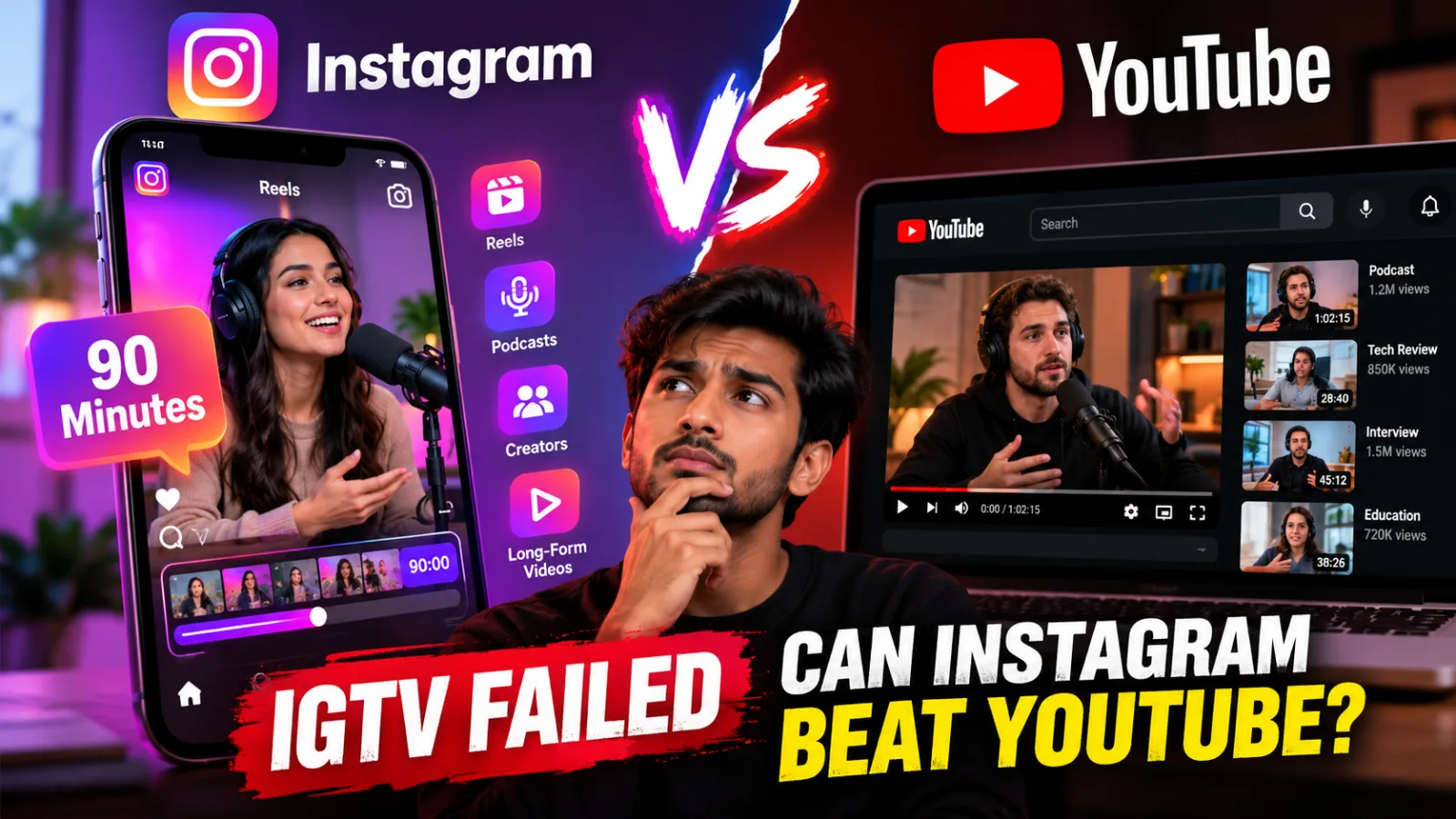 Instagram 90-minute videos vs YouTube after IGTV failed.
