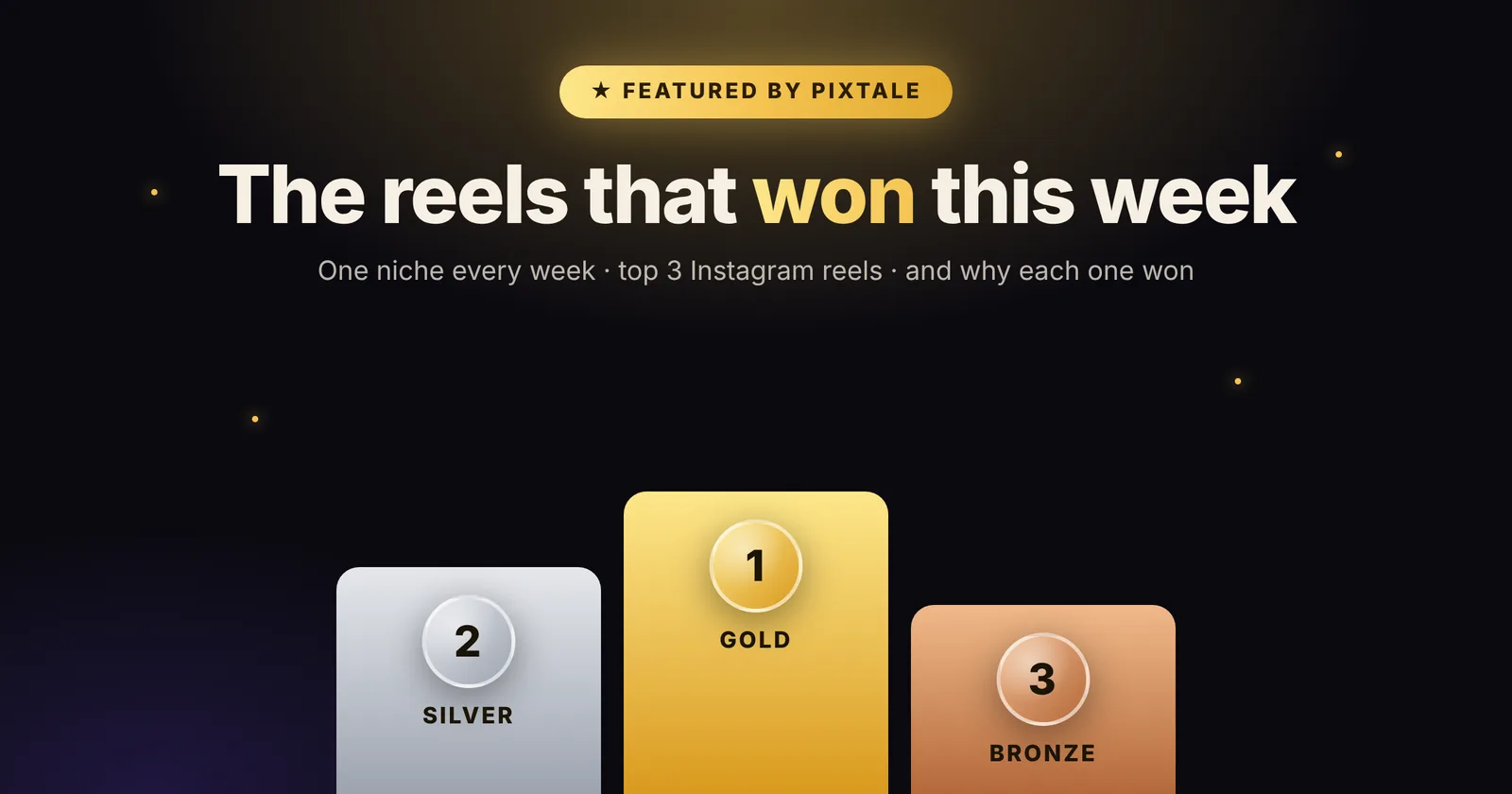 Featured by Pixtale: gold, silver and bronze podium for the reels that won this week